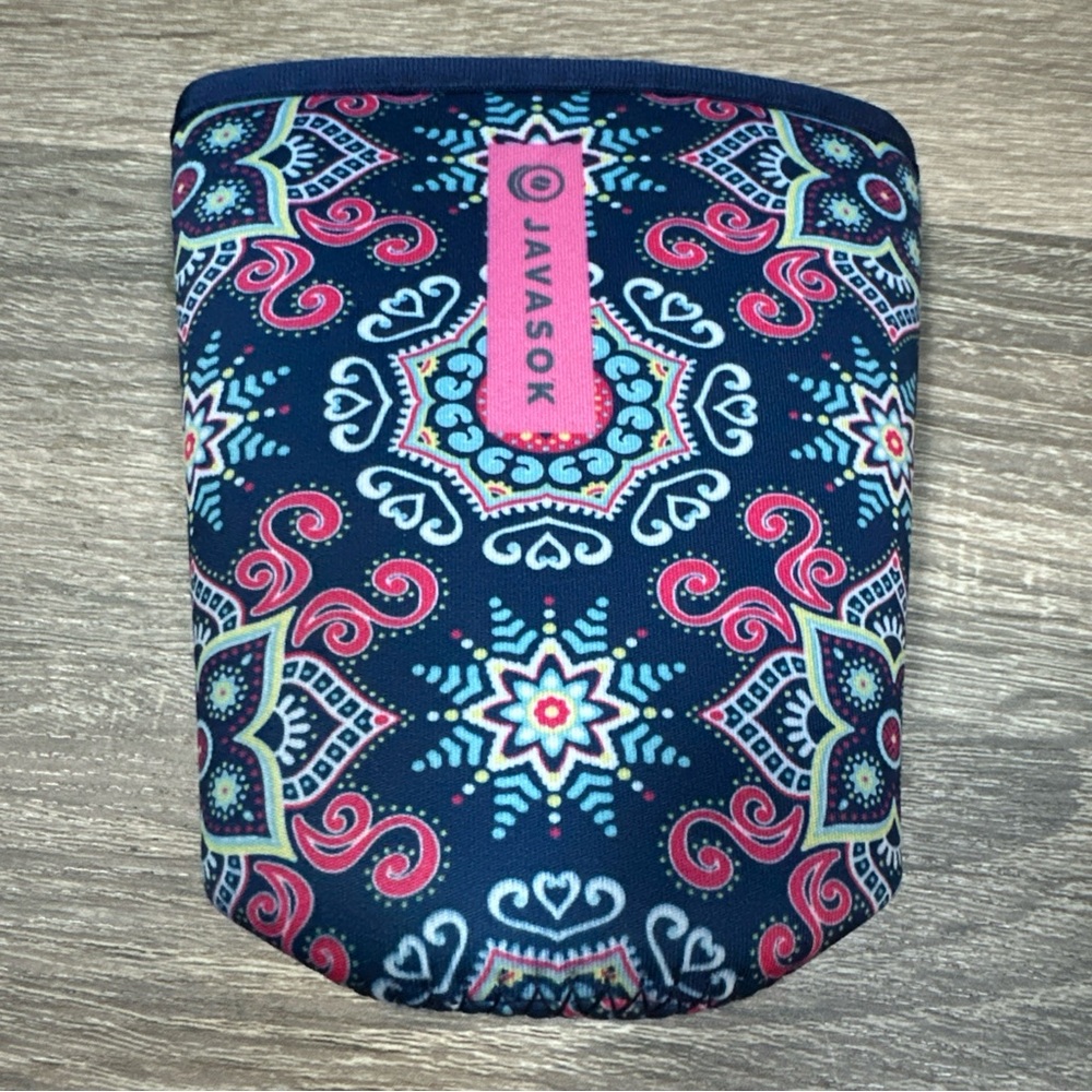 JavaSok Java‎ Sok Iced Drink Coffee Sleeve Neoprene MC Blue Floral Size Large
